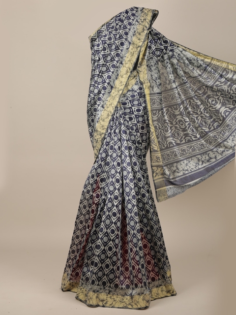 

Pothys Blue & Off White Cotton Blend Saree