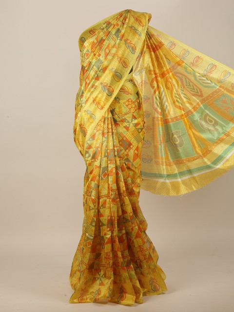 

Pothys Yellow Cotton Blend Saree