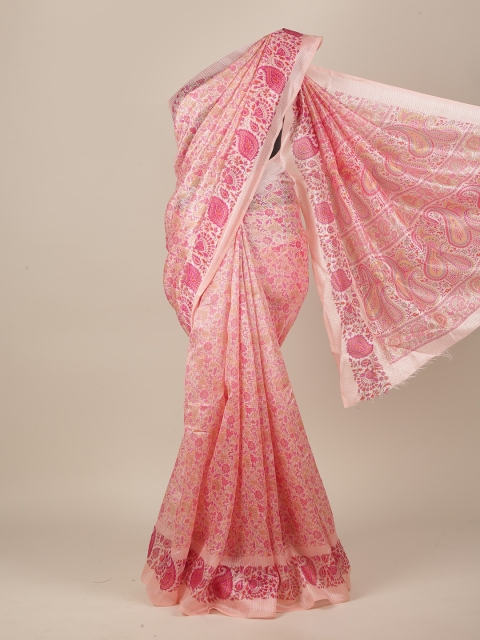 

Pothys Pink & White Floral Cotton Blend Saree