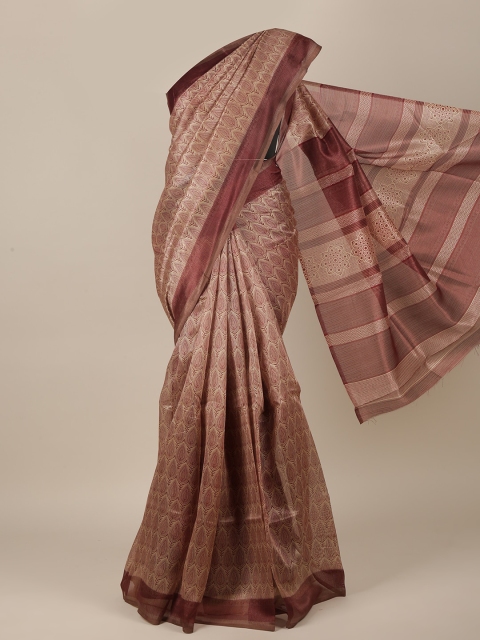 

Pothys Tan & Maroon Cotton Blend Saree