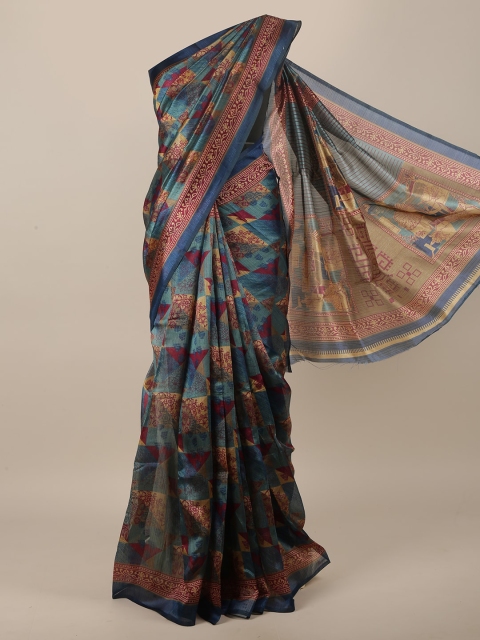 

Pothys Blue & Brown Cotton Blend Saree