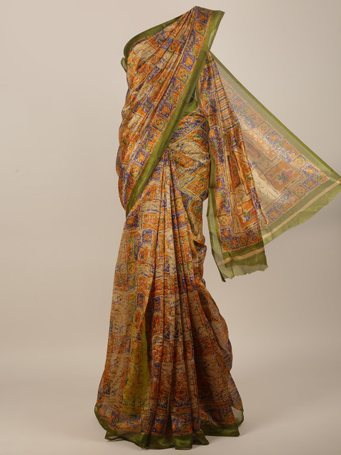 

Pothys Brown & Green Floral Cotton Blend Saree