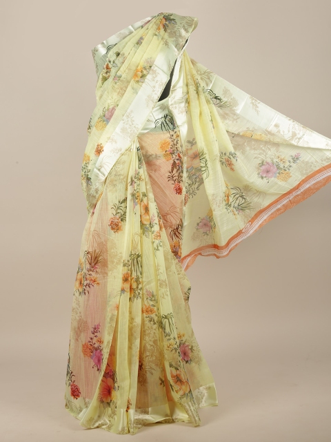 

Pothys Yellow & Rose Cotton Blend Floral Saree