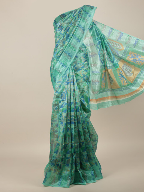 

Pothys Women Green Printed Cotton Blend Saree