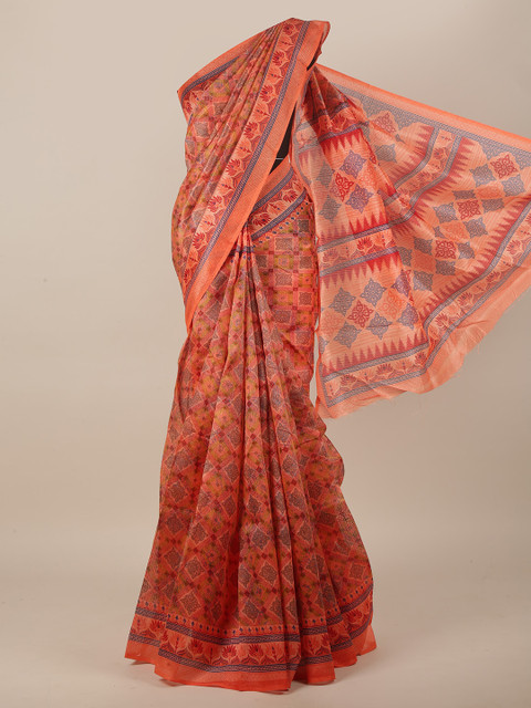 

Pothys Women Orange Cotton Blend Printed Saree