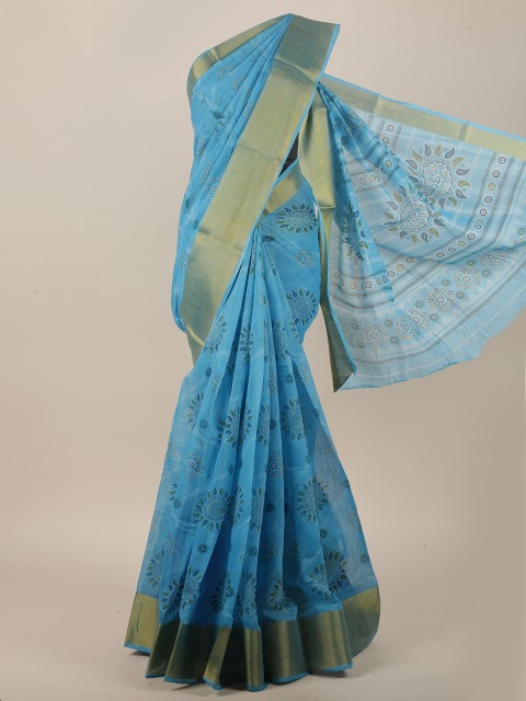 

Pothys Women Blue Printed Cotton Blend Saree