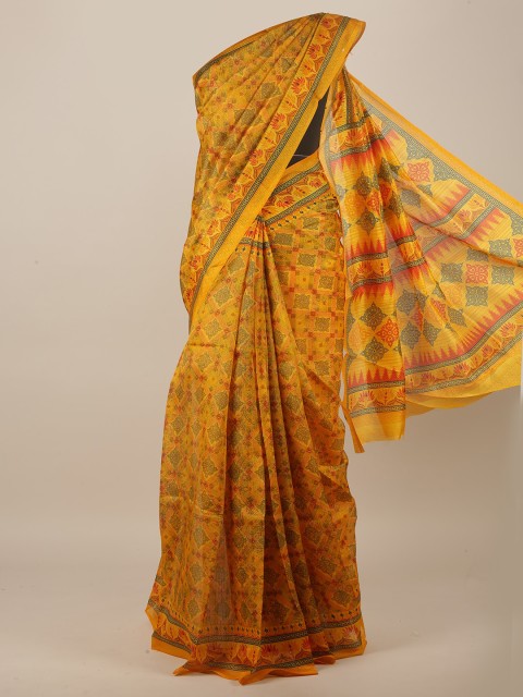 

Pothys Women Yellow Printed Cotton Blend Saree