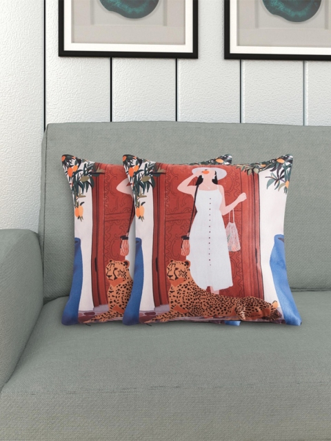 

Home Centre Set Of 2 Multicolour Printed Square Cushion Covers, White