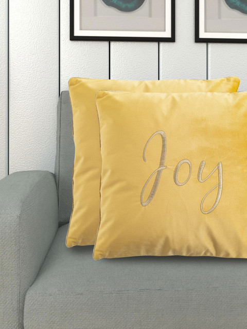 

Home Centre Set Of 2 Yellow Embroidered Square Cushion Covers