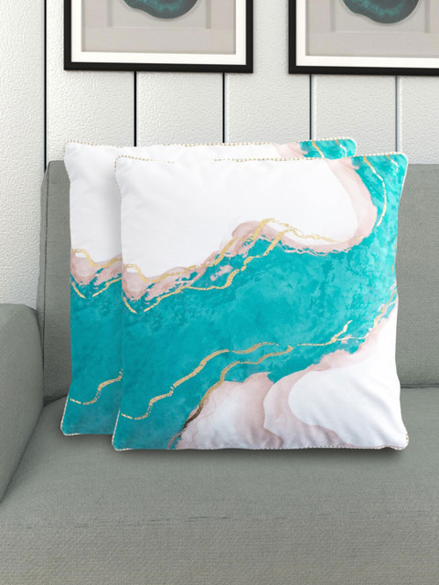 

Home Centre Set Of 2 Blue & White Abstract Printed Square Cushion Covers