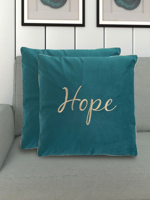 

Home Centre Set of 2 Teal Embroidered Square Cushion Covers