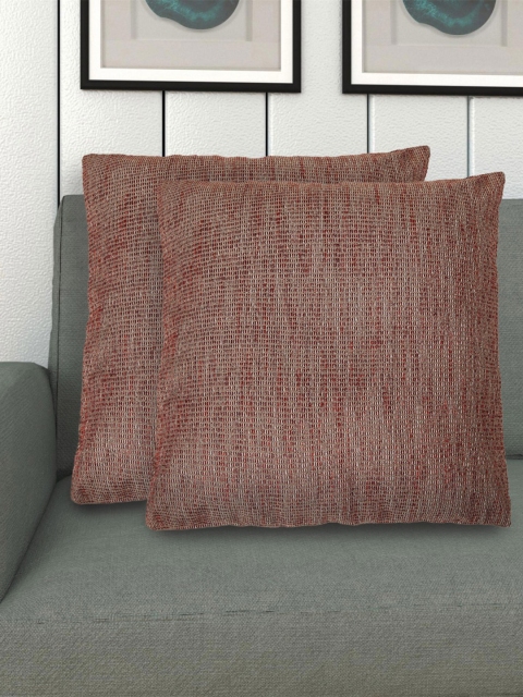 

Home Centre Set of 2 Red & Brown Textured Square Cushion Covers