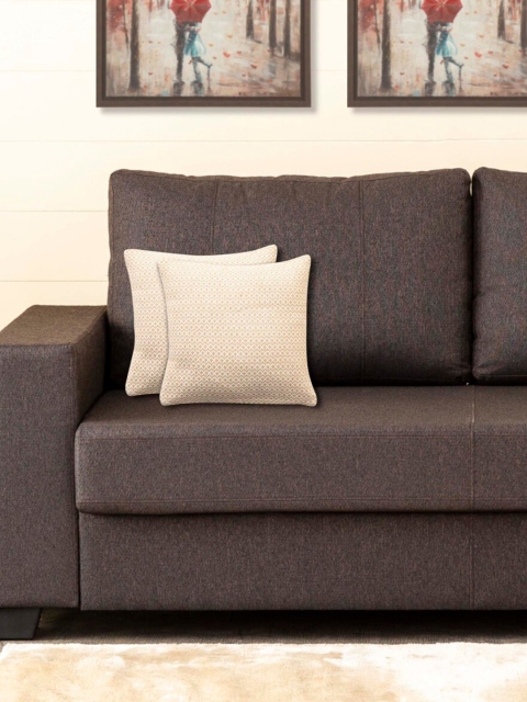 

Home Centre Set Of 2 Beige & White Woven Designed Square Cushion Cover