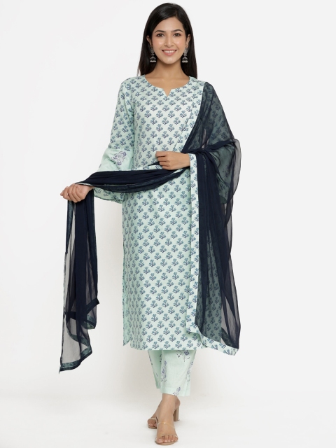 

Aprique FAB Women Sea Green Floral Printed Pure Cotton Kurta with Trousers & Dupatta