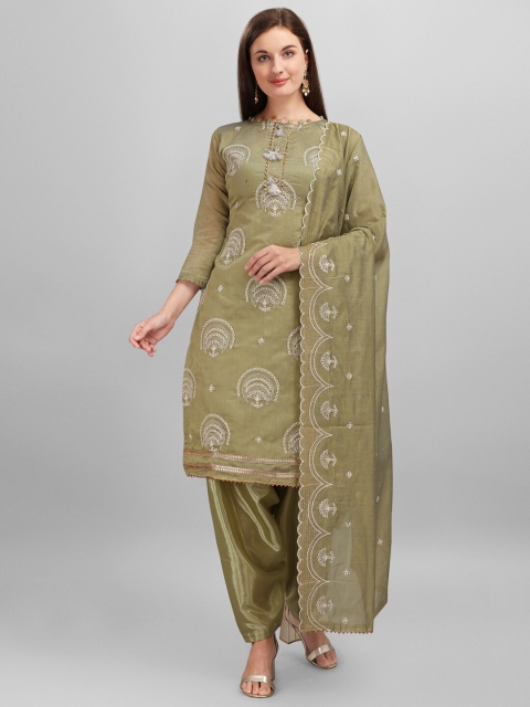 

mf Women Green & Gold-Toned Embroidered Unstitched Dress Material With Dupatta