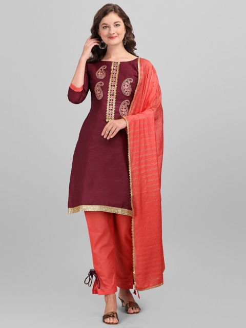 

mf Purple & Pink Embroidered Unstitched Dress Material With Embellished Dupatta