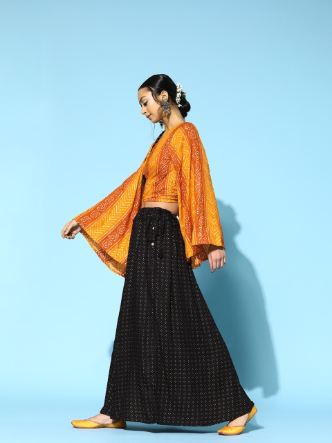 

InWeave Women Bright Orange Printed Top with Skirt