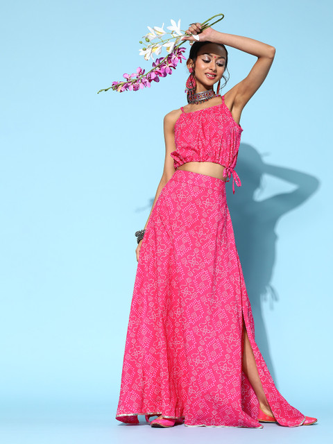 

InWeave Women Pretty Pink Printed Top with Skirt
