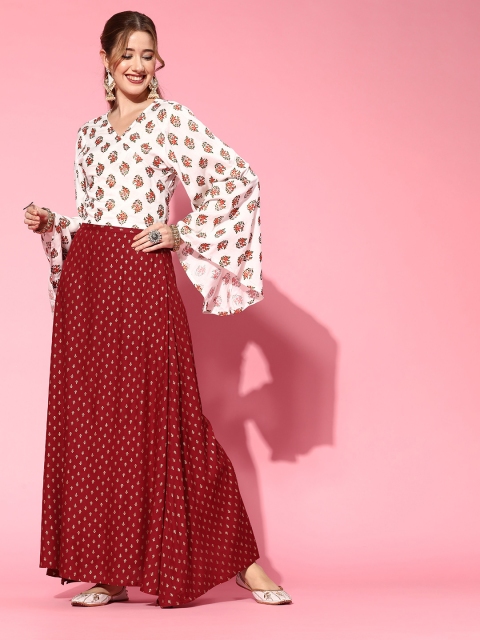 

InWeave Women White Printed Top with Printed Skirt