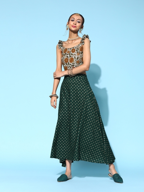 

InWeave Women Alluring Grey Printed Top with Skirt