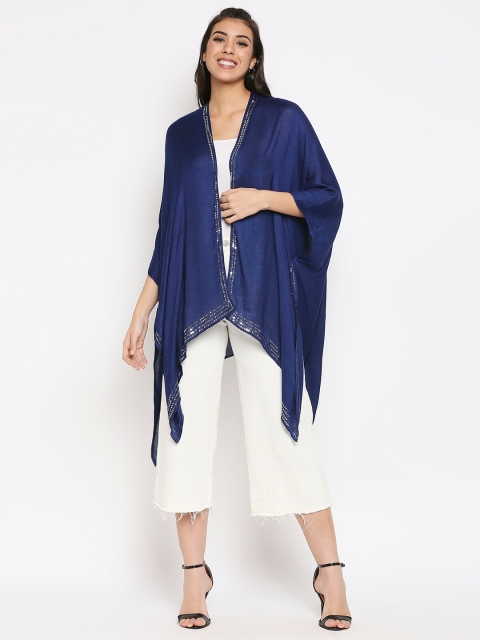 

Get Wrapped Women Navy Blue & Silver Border Shrug