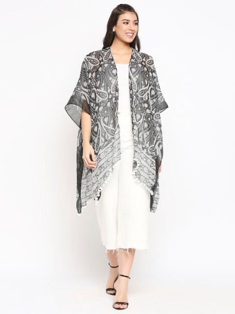 

Get Wrapped Women Black & White Ethnic Printed Sheer Shrug