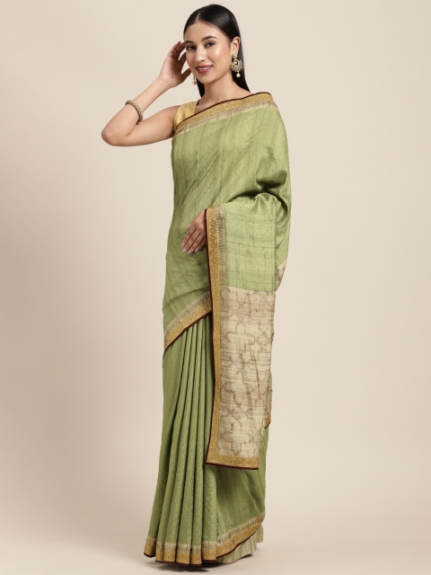

Neerus Green & Beige Beads and Stones Art Silk Saree