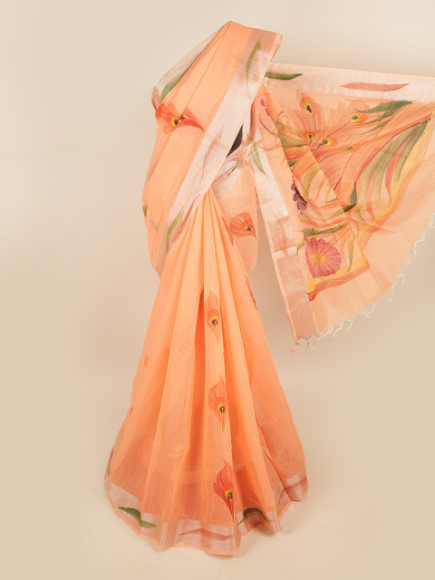 

Pothys Orange & Green Floral Pure Cotton Saree