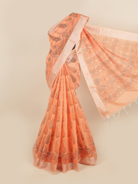 

Pothys Orange Floral Pure Cotton Saree