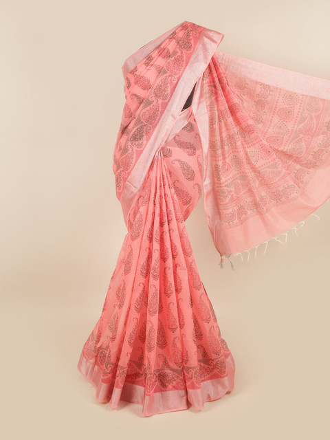 

Pothys Pink & Green Paisley Pure Cotton Saree