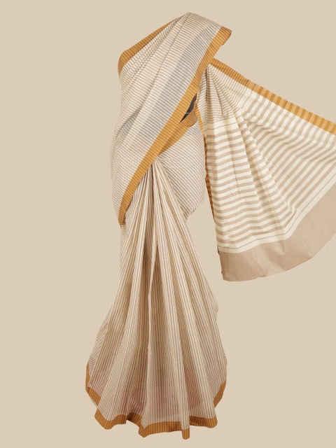 

Pothys Cream-Coloured Striped Pure Cotton Saree