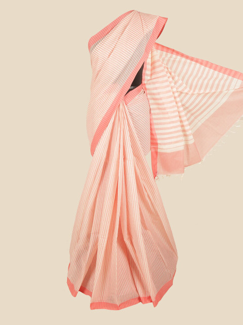 

Pothys Peach-Coloured & White Striped Pure Cotton Saree