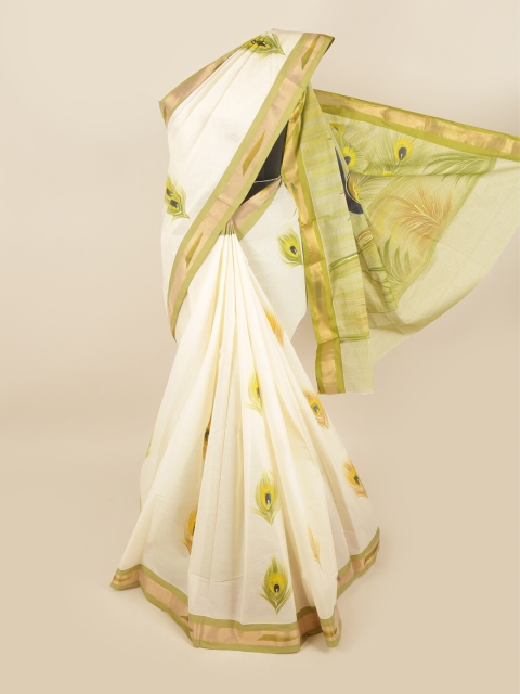 

Pothys Cream-Coloured & Gold-Toned Ethnic Motifs Pure Cotton Saree