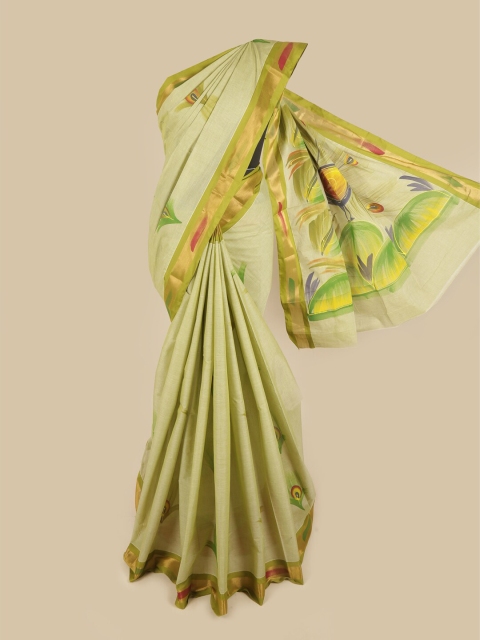 

Pothys Green & Red Ethnic Motifs Zari Pure Cotton Saree