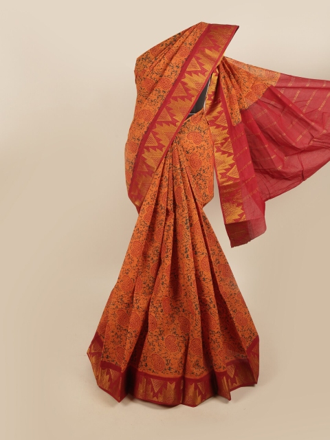 

Pothys Orange & Red Paisley Pure Cotton Saree