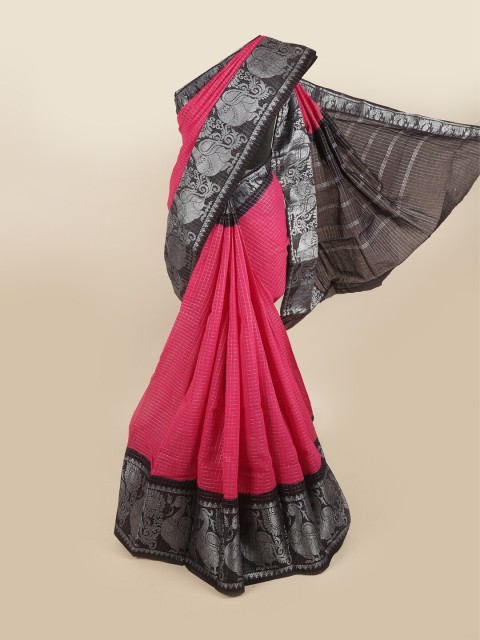 

Pothys Pink & Black Woven Design Pure Cotton Saree