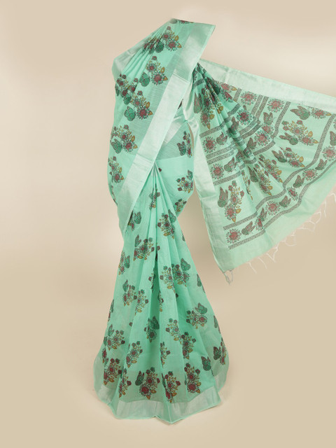 

Pothys Sea Green & Pink Floral Zari Pure Cotton Saree