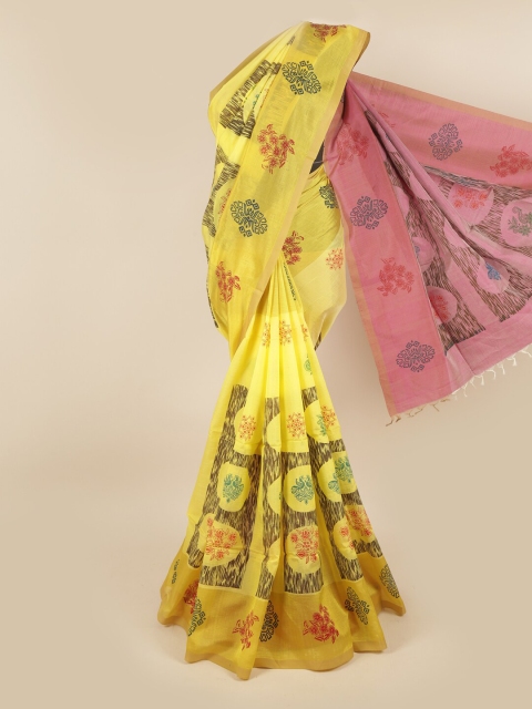 

Pothys Yellow & Magenta Floral Pure Cotton Saree