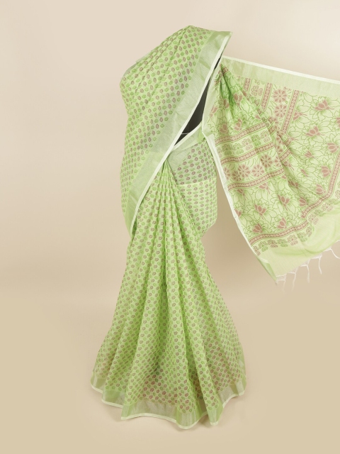 

Pothys Green & Red Ethnic Motifs Zari Linen Blend Saree