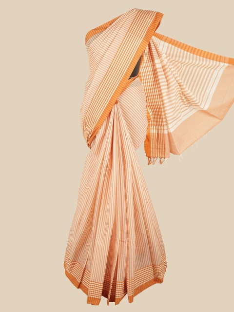 

Pothys Orange & White Striped Pure Cotton Saree