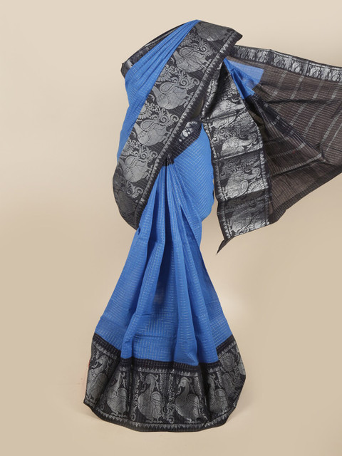 

Pothys Blue & Black Checked Zari Pure Cotton Saree