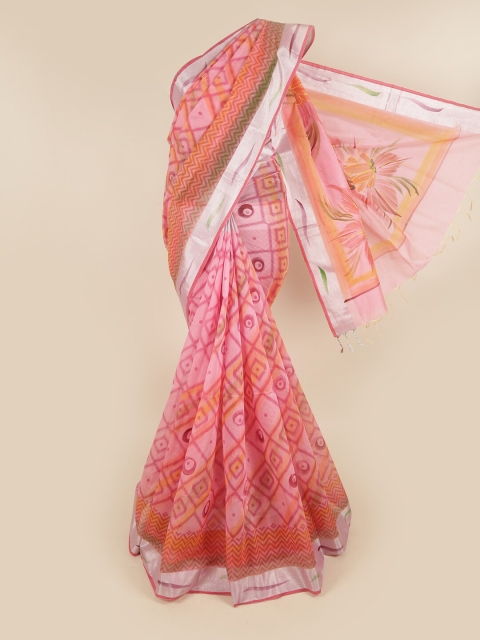 

Pothys Pink & Green Zari Pure Cotton Saree