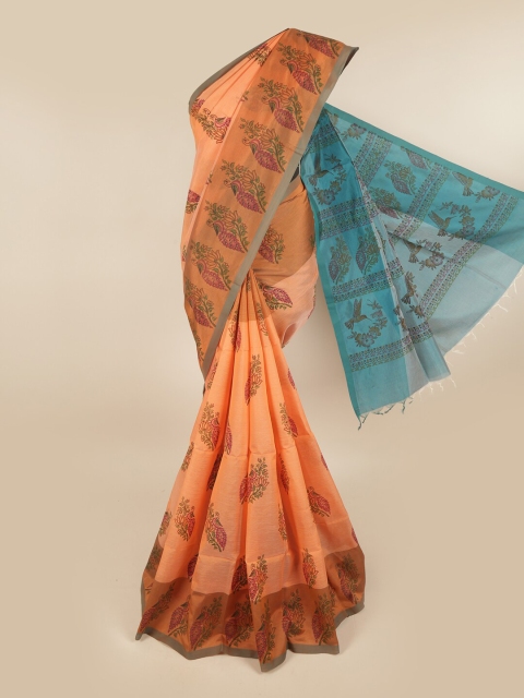 

Pothys Orange & Blue Ethnic Motifs Pure Cotton Saree
