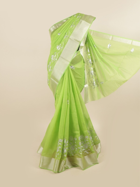 

Pothys Green & Silver-Toned Woven Design Saree