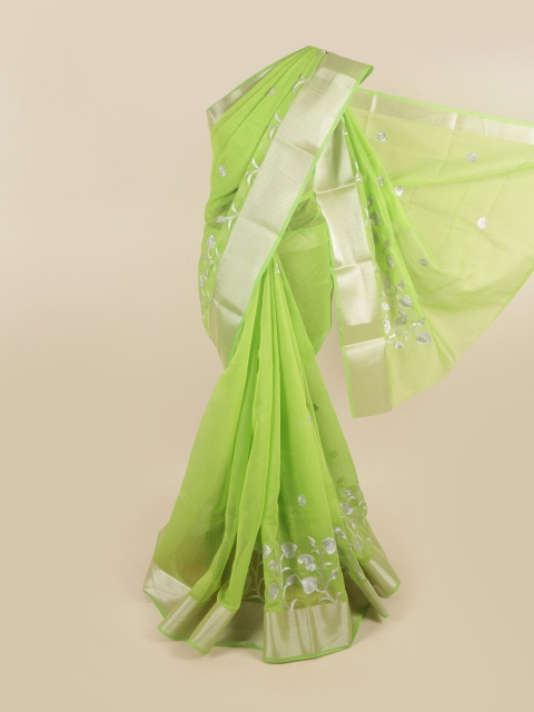 

Pothys Green & Silver-Toned Ethnic Motifs Zari Saree