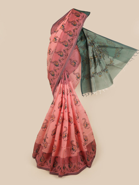 

Pothys Peach-Coloured & Green Ethnic Motifs Pure Cotton Saree