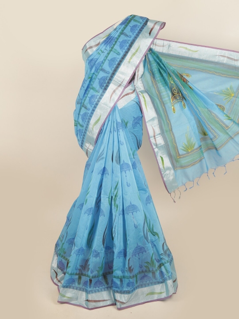 

Pothys Blue & Green Ethnic Motifs Zari Pure Cotton Saree