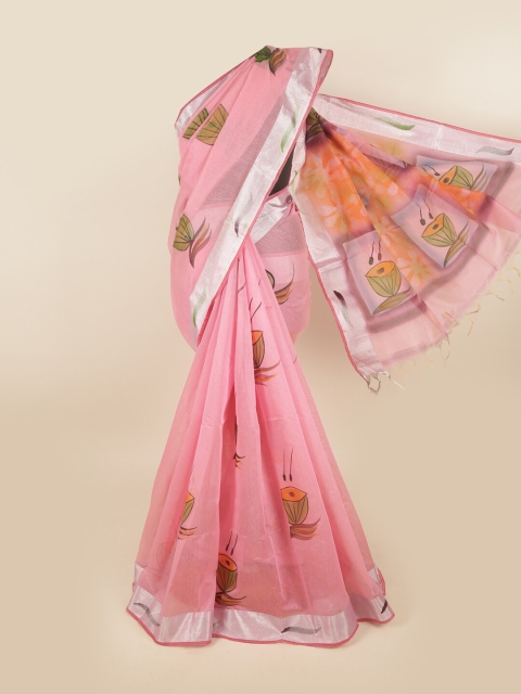 

Pothys Pink & Green Floral Pure Cotton Saree