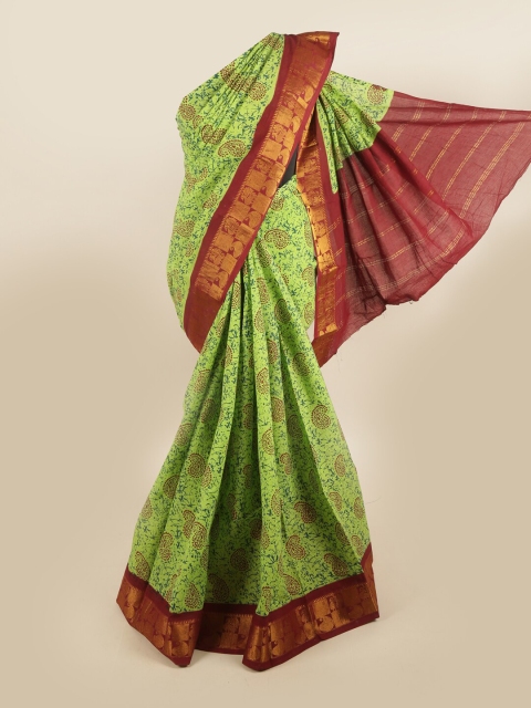 

Pothys Green & Maroon Paisley Pure Cotton Saree
