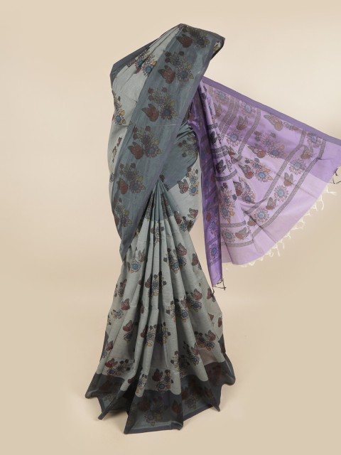 

Pothys Grey & Purple Floral Printed Pure Cotton Saree